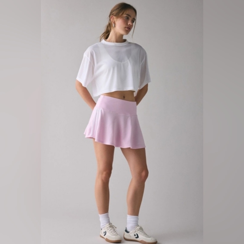 NWT Adidas Athletic Mini-Skirt in Pink with Three-Stripe Trim ■ Size L